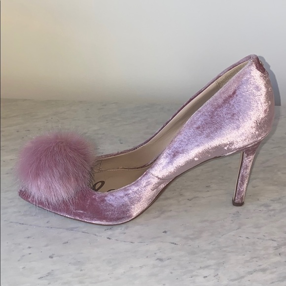 Sam Edelman Pink Velvet Heels with Pink Pouf - Picture 2 of 5